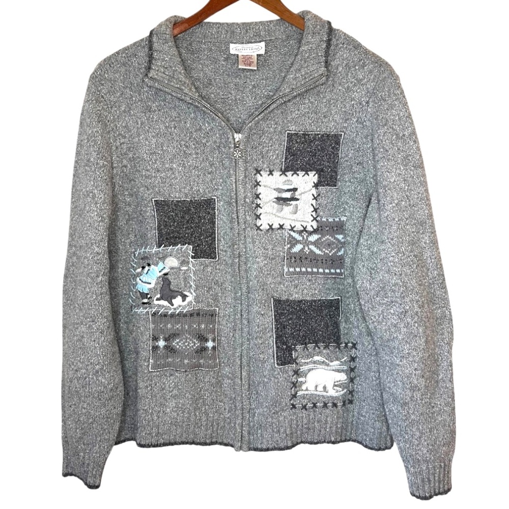 Vintage Northern Reflections Alaskan Polar Bear Seal Native Zip Up Knit Sweater